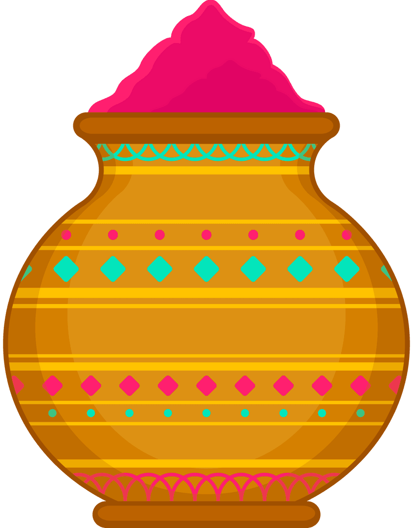 Ornate Clay Pot with Pink Powder on Transparent Background