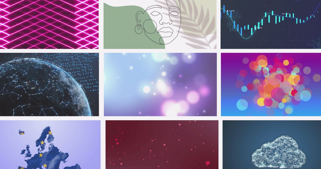 Composite of Digital Artworks and Technology Infographics