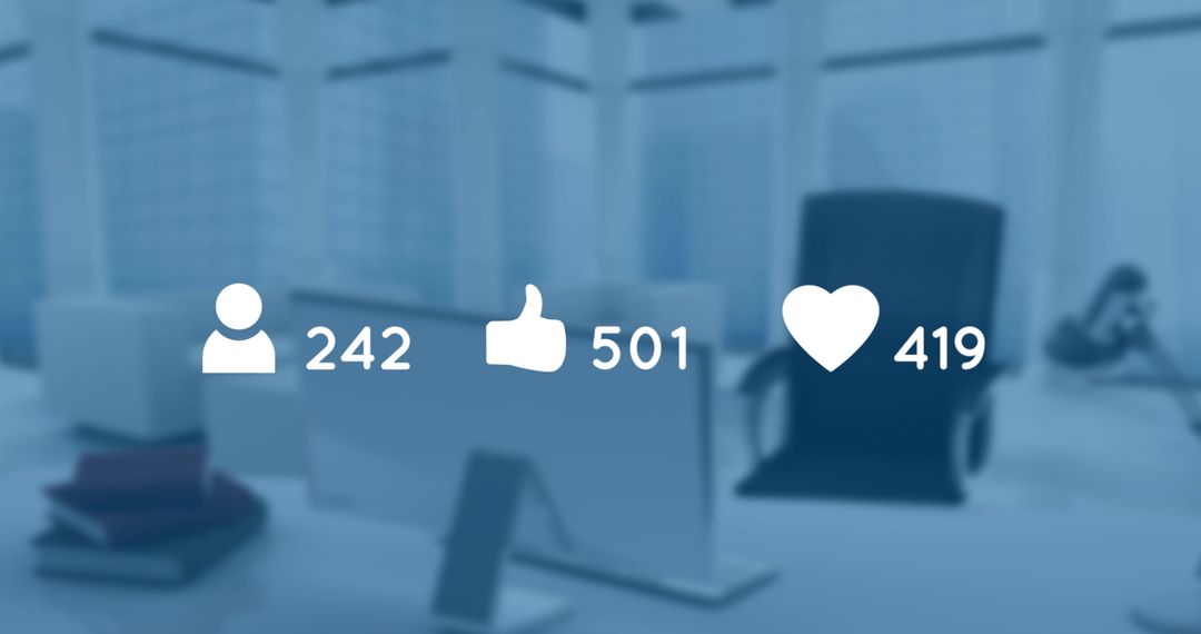 Social Media Metrics Overlay on Office Background