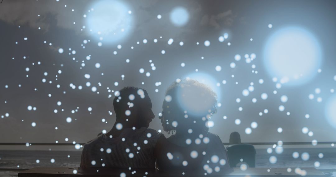 Romantic Couple Sitting on Beach Sparkling Effect