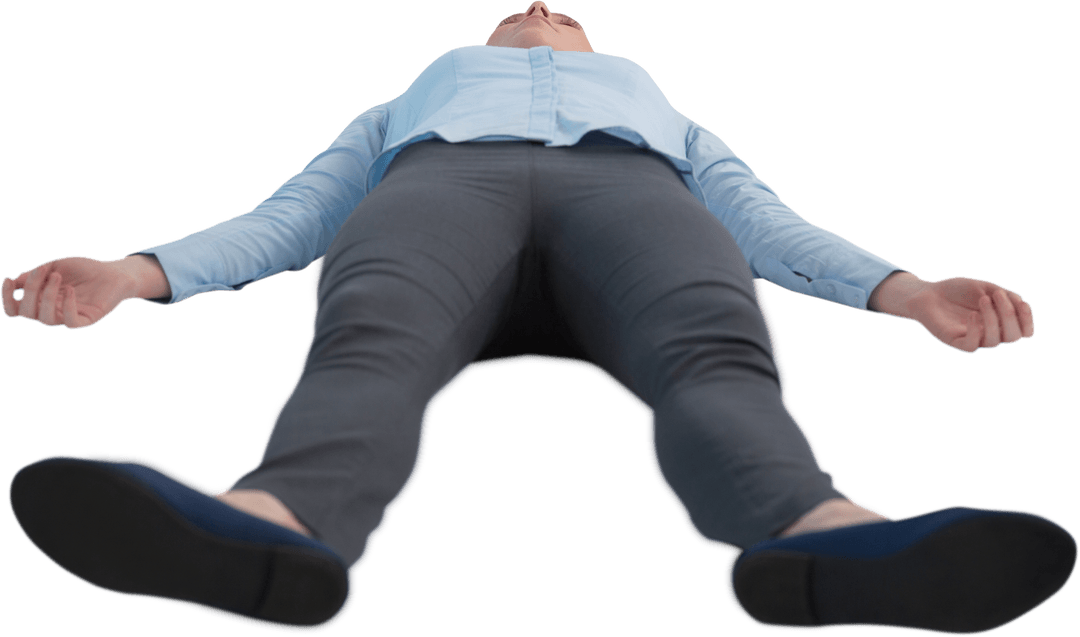 Businessman Lying Down on Transparent Background Professional Concept