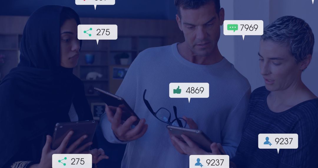 Diverse Team Engaging with Social Media Platforms