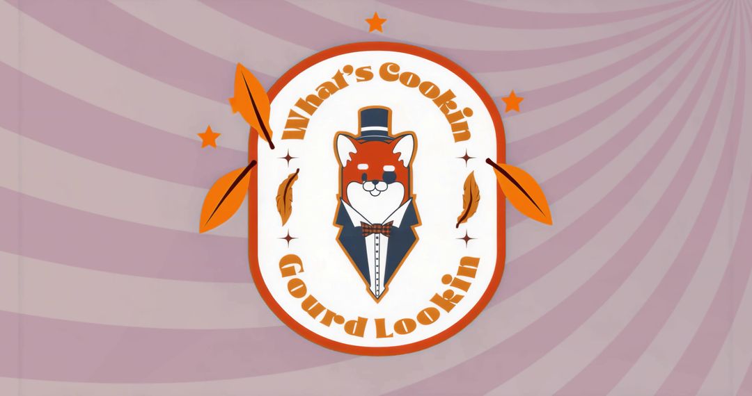 Whimsical fox mascot in tuxedo with retro design emblem