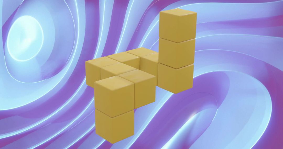 3D Block Structure with Blue Swirled Background