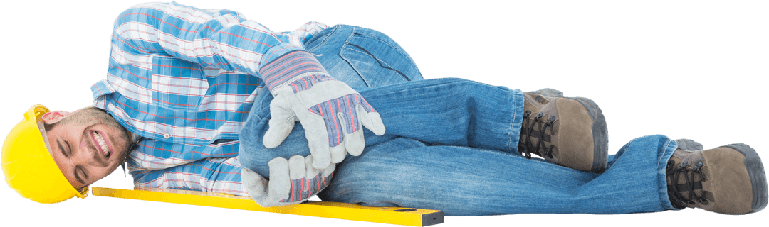 Construction Worker in Pain Lying Transparent Background