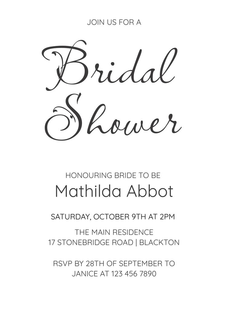 Elegant Bridal Shower Invitation with Classic Typography - Download Free Stock Templates Pikwizard.com