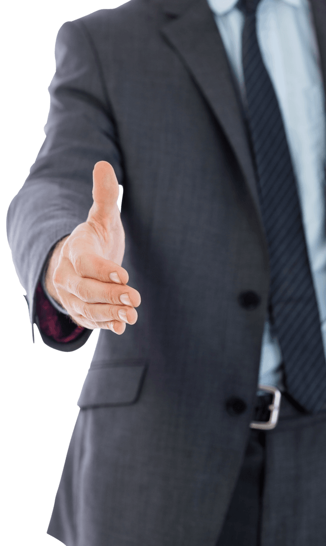 Businessman Reaching for Handshake on Transparent Background