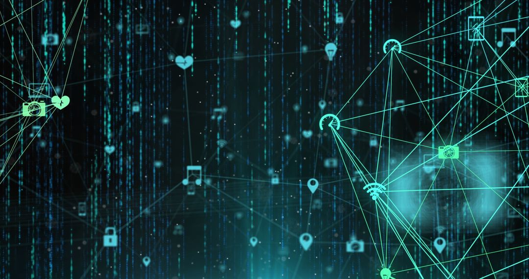Digital Network with Media Icons and Data Streams