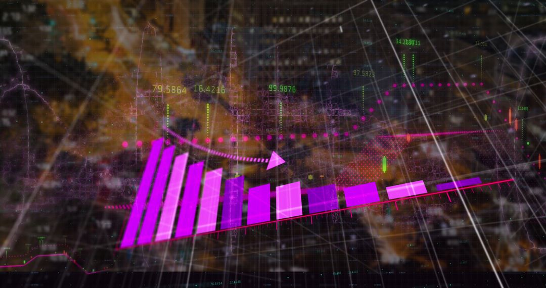 Futuristic Chart with Digital Overlay in Cityscape Background