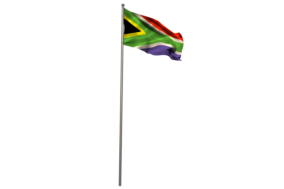 Waving South Africa Flag Against Transparent Background