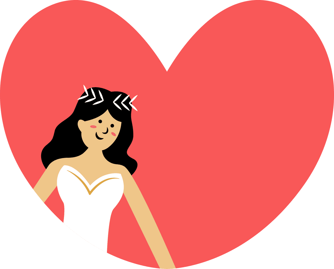 Transparent Flat Illustration of Bride with Red Heart Background