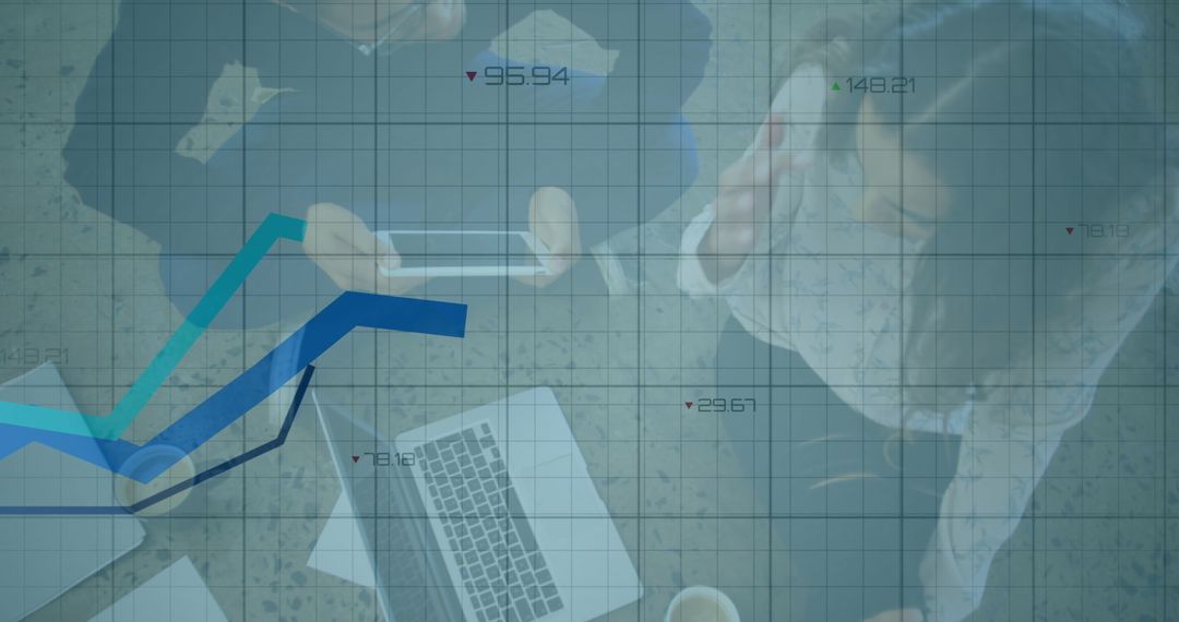 Business Meeting Overlay with Financial Data and Growth Chart