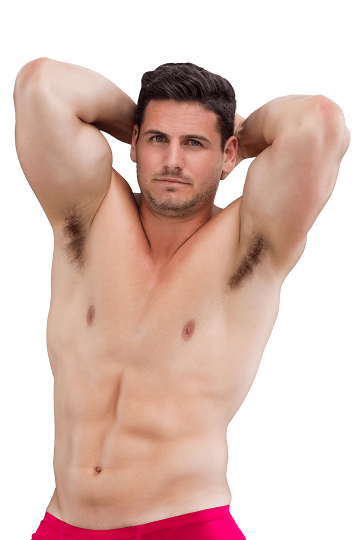 Muscular Caucasian Man Posing Confidently on Transparent Background