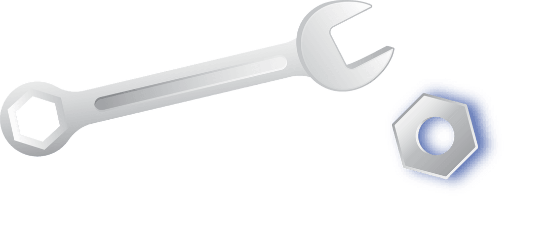 Silver Spanner and Nut on Transparent Background for Industrial Use