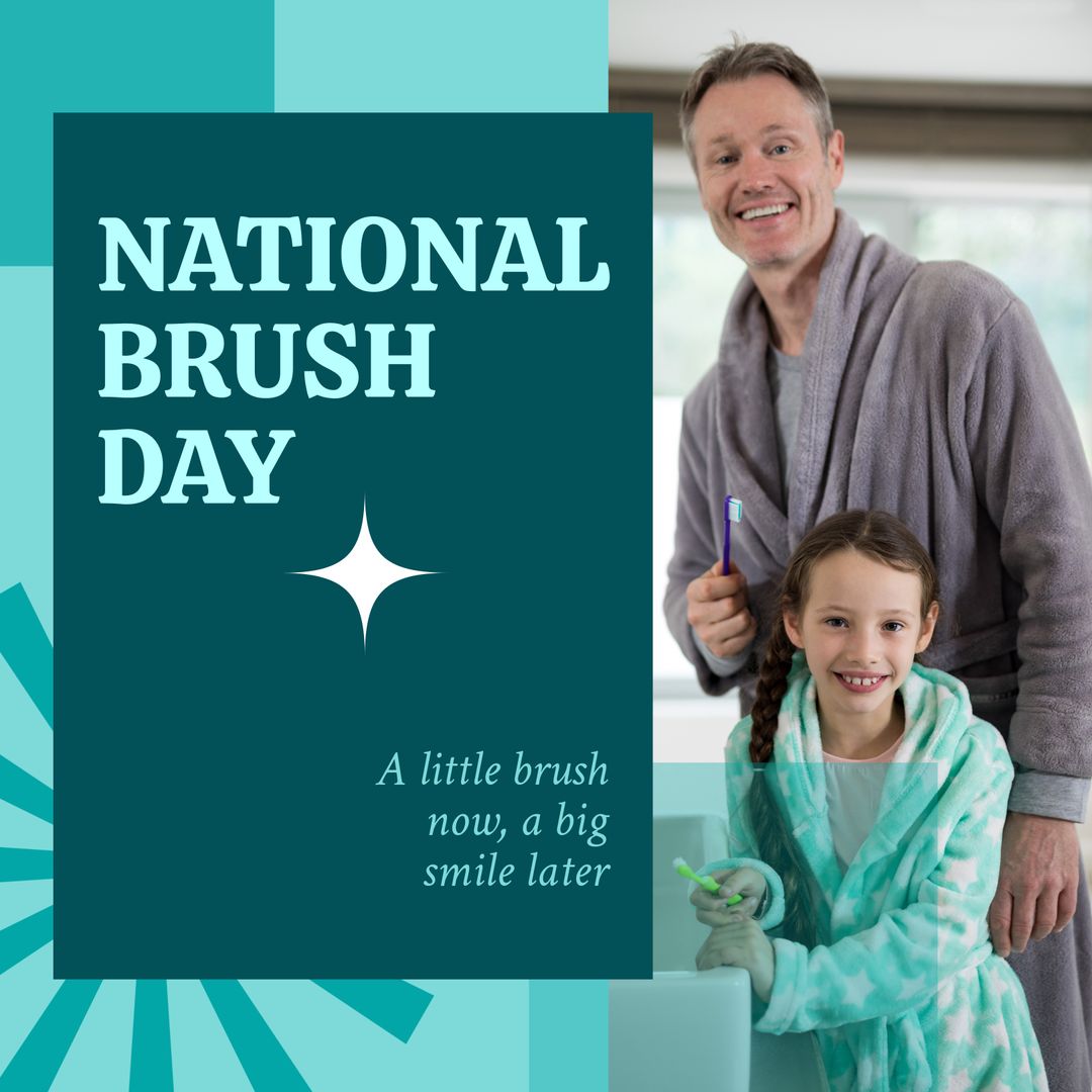 Smiling Father and Daughter Celebrate National Brush Day