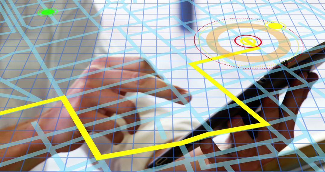 Person Interacting with Digital Tablet and Navigation Map