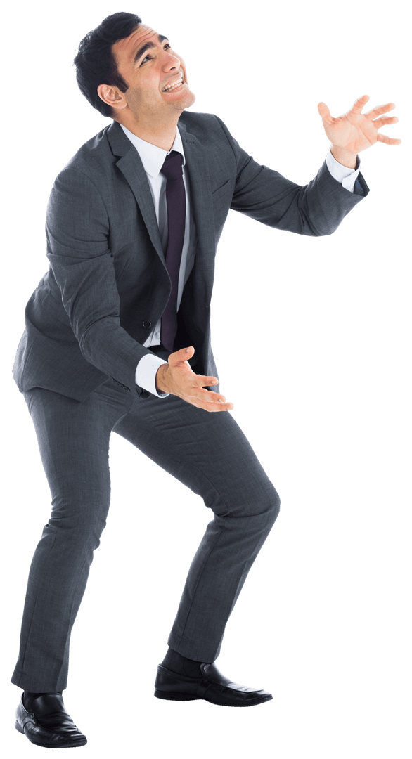 Smiling Biracial Businessman Gesturing on Transparent Background