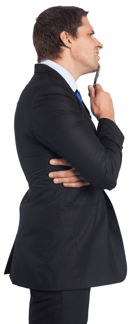 Thoughtful Businessman Thinking Facing Sideway Isolated Transparent