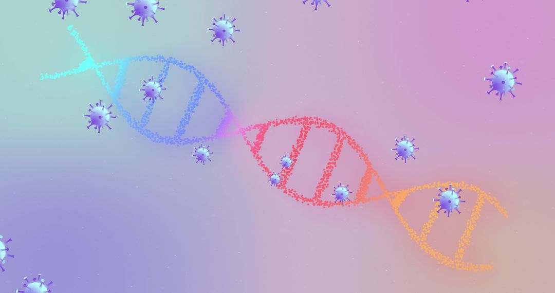 Abstract DNA Helix with Viral Elements on Gradient Background