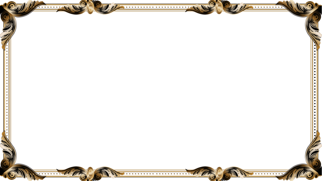 Luxurious Flat Gold Baroque Frame with Scrolls and Leaves on Transparent Background