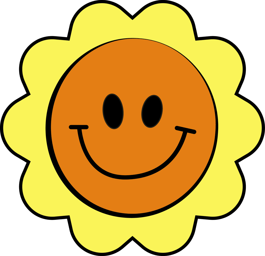 Transparent Smiling Sun with Vibrant Orange Face and Yellow Petals