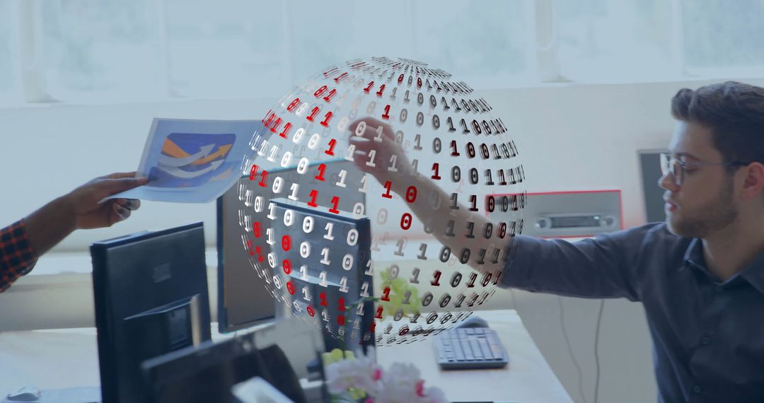 Global Data Sphere With Binary Code Over Business Team