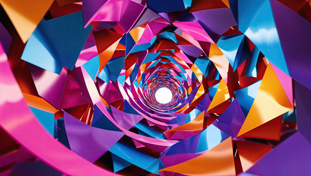 Vibrant Kaleidoscopic Spiral Tunnel with Geometric Panels
