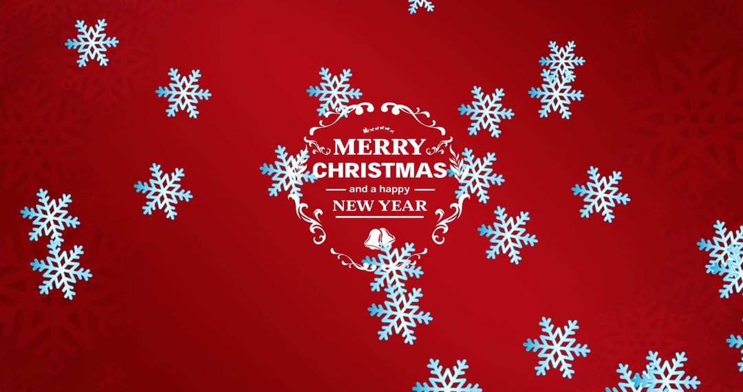 Merry Christmas Greeting with Snowflakes on Red Background