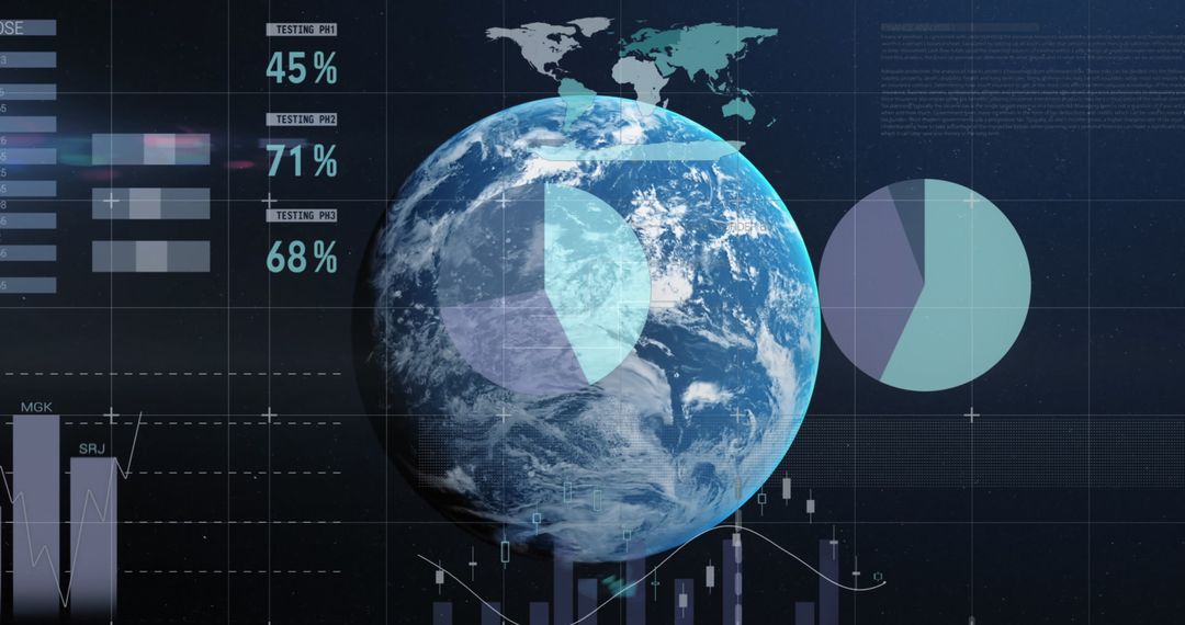 Global Statistics Overlaid on Earth with Financial Data Visualization