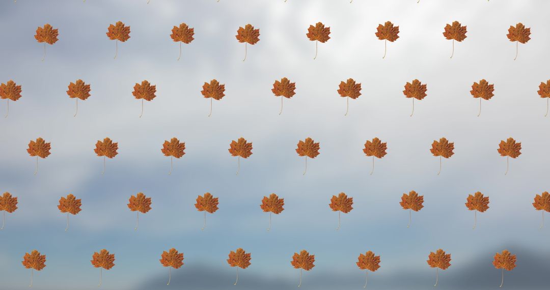 Autumn Leaves Seamless Pattern on Soft Blue Background