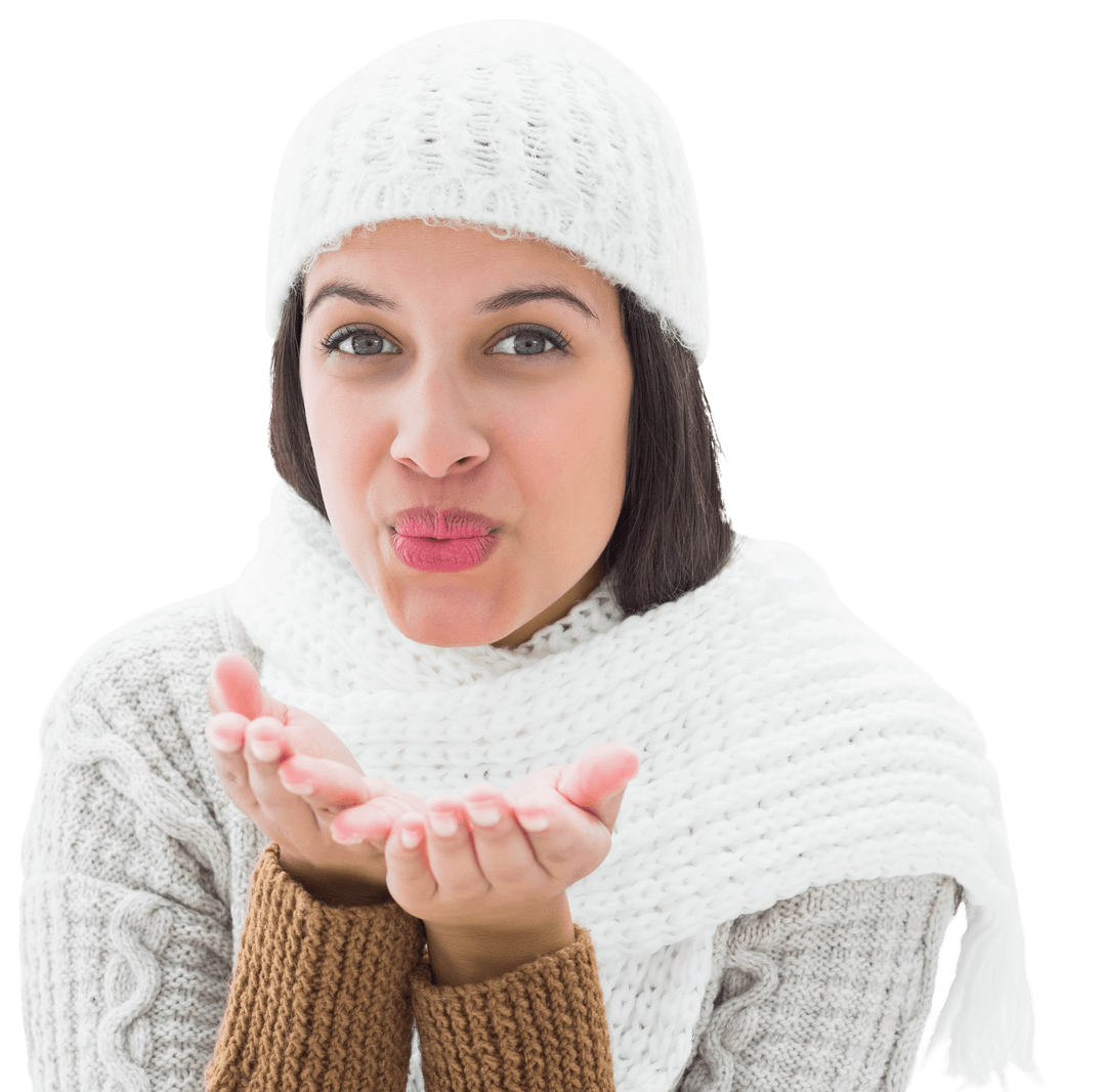 Caucasian Woman Blowing a Kiss On Transparent Background