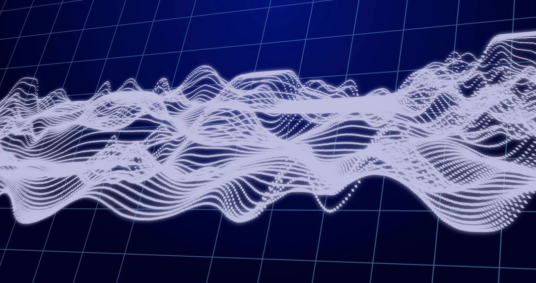 Flowing Glowing Wave Mesh Visualizing Data on Dark Grid for Technology and Science