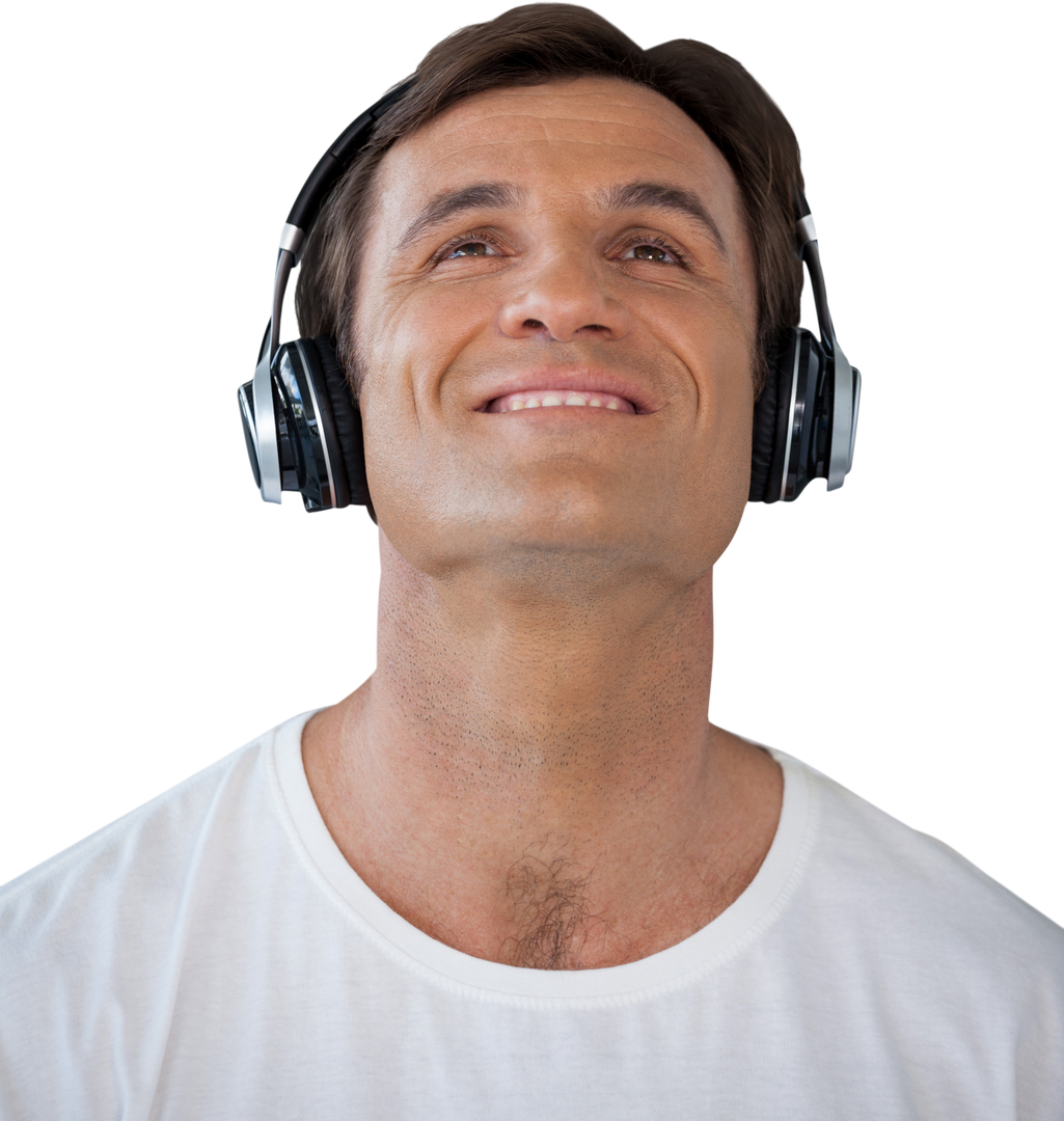 Smiling Mature Man Listening with Headphones, Transparent Background - Download Free Stock Images Pikwizard.com