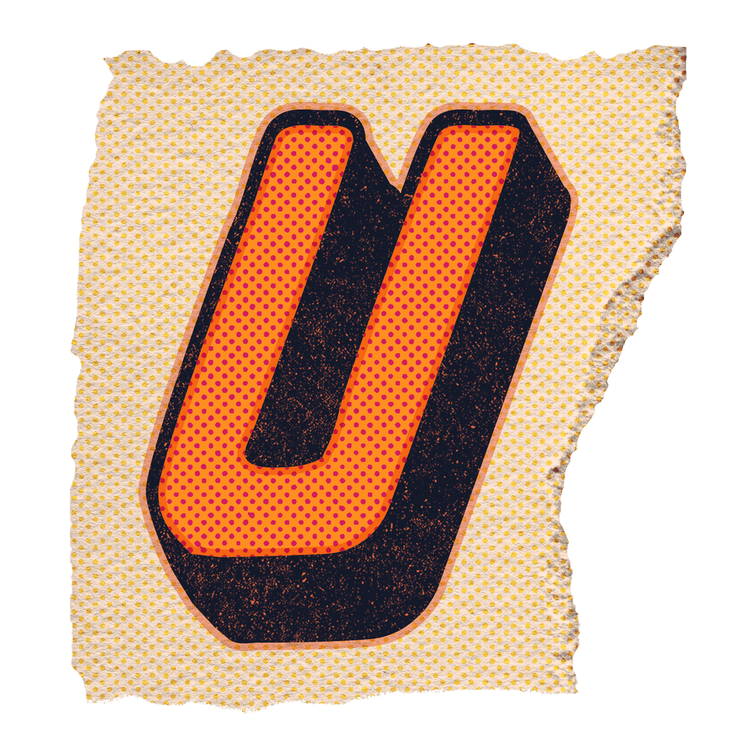 Retro Orange 3D Letter U on Torn Dot Paper Design Transparent