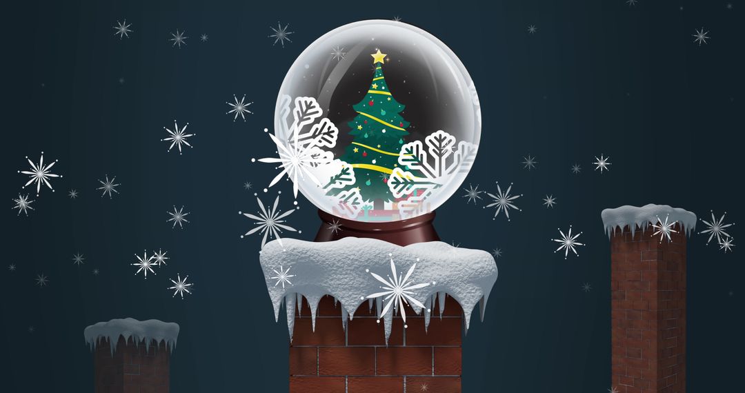 Festive Snow Globe on Chimney with Christmas Tree Decoration - Free Images, Stock Photos and Pictures on Pikwizard.com