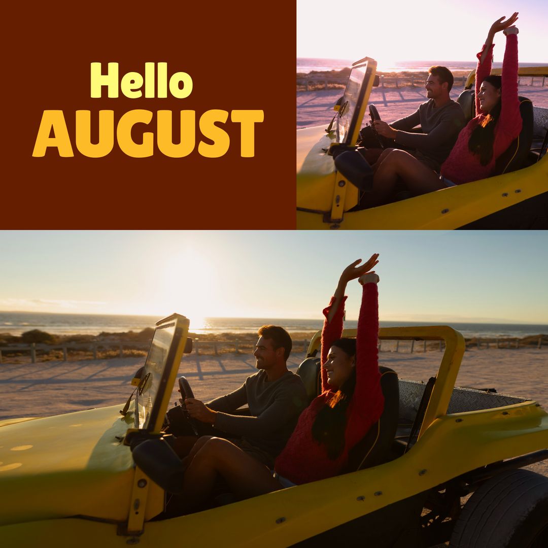 Road Trip Adventure Couple Driving Dune Buggy Beach Sunset