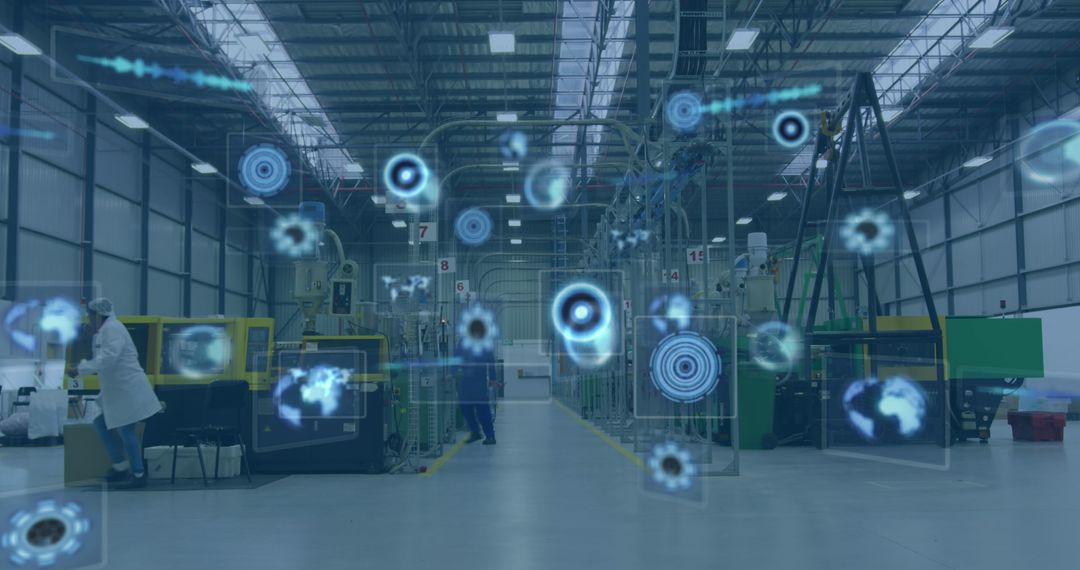 Digital Overlay on Modern Factory Floor with Diverse Workers