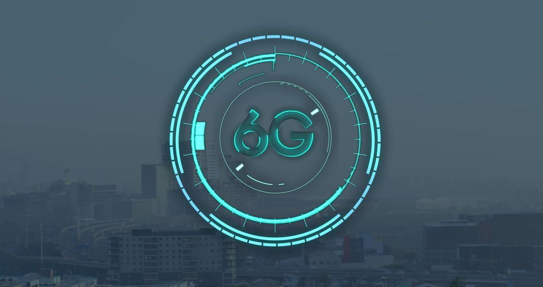 Digital 6G Interface with Scope Overlay on Cityscape