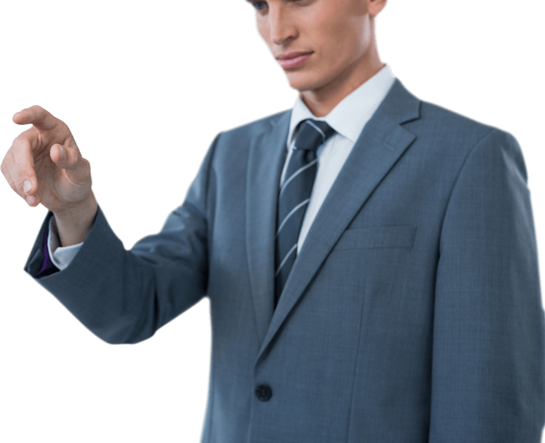 Transparent Businessman Making Gesture in Gray Suit