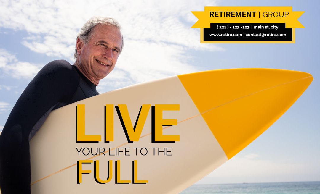 Senior Man Holding Surfboard Embracing Adventurous Retirement Lifestyle - Download Free Stock Templates Pikwizard.com