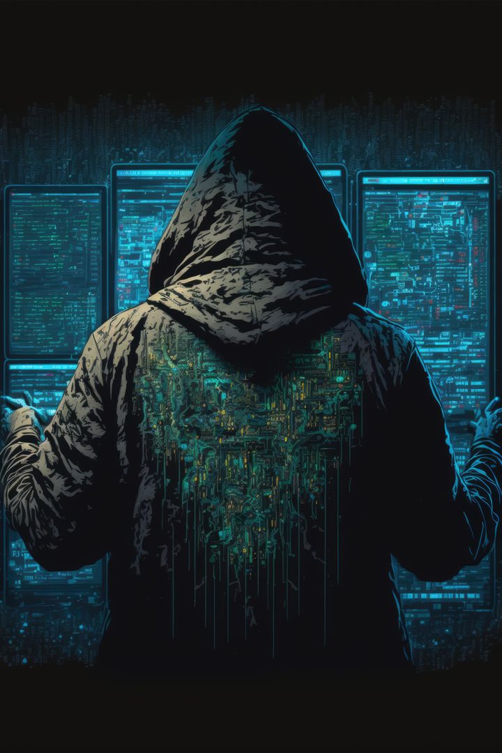 Hacker in hoodie over digital data background, created using generative ai technology - Free Images, Stock Photos and Pictures on Pikwizard.com