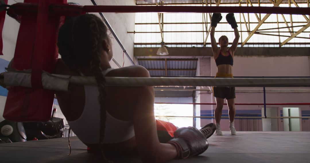 Female Boxer Celebrating Victory in Boxing Ring - Free Images, Stock Photos and Pictures on Pikwizard.com