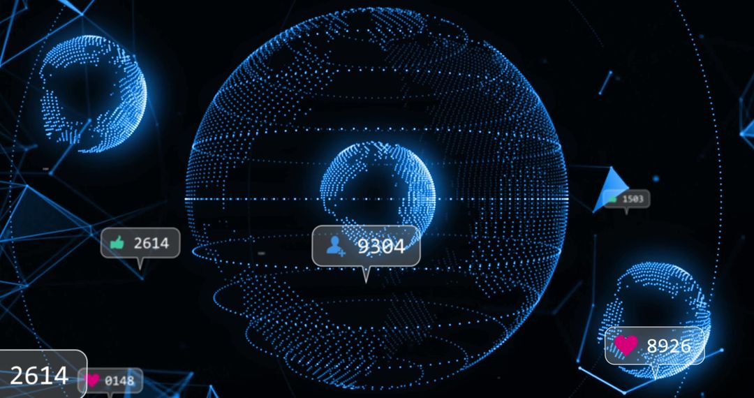 Futuristic Digital World Globe with Social Media Metrics