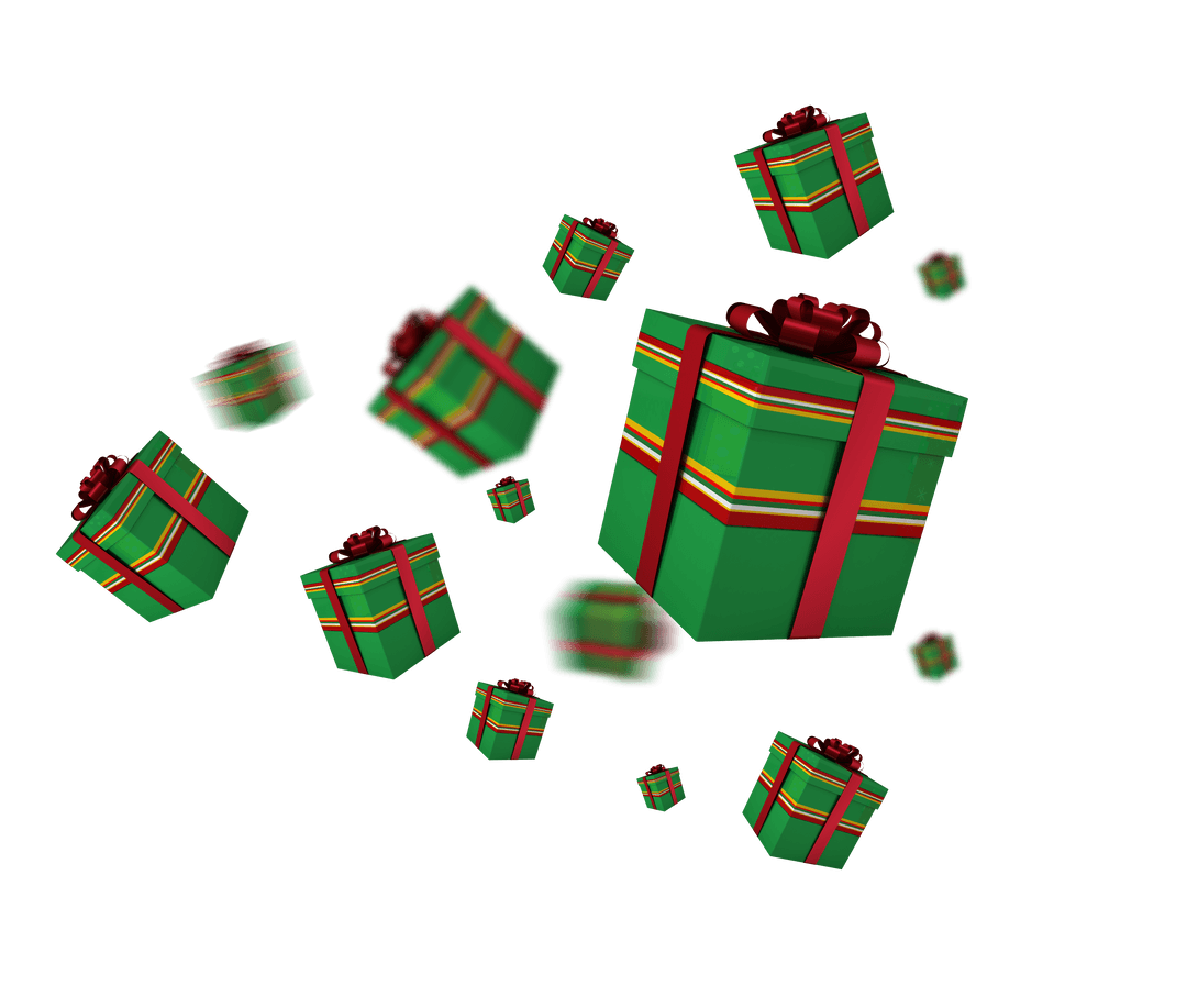 Festive Green Presents with Red Ribbon on Transparent Background