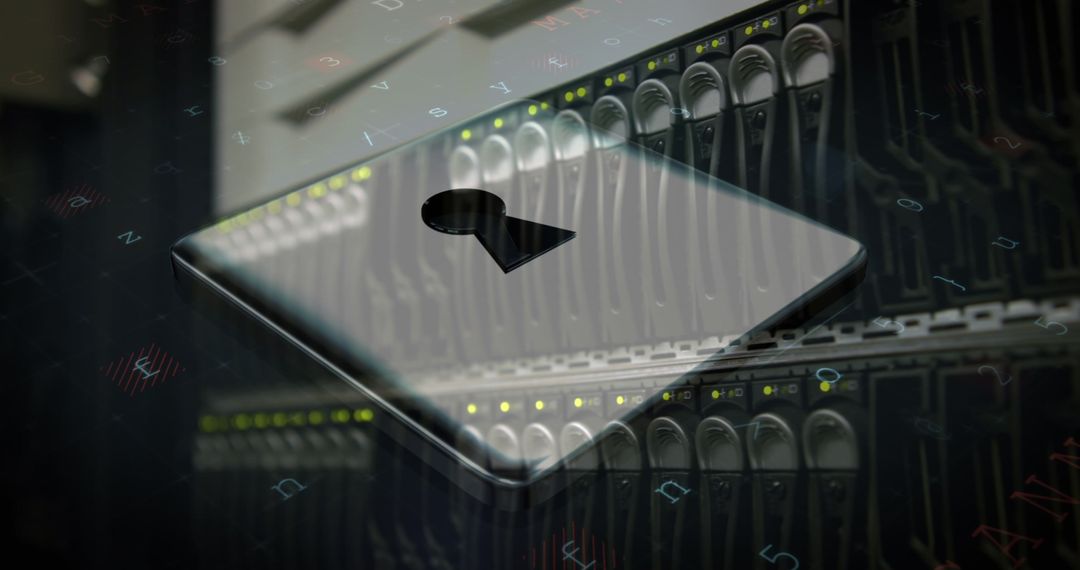 Cyber Security and Data Protection with Padlock and Server Room