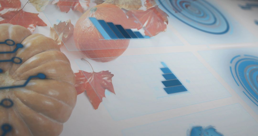 Pumpkin Tangerine with Blue Data Visualization Overlay and Circuit Board Motif, Autumn