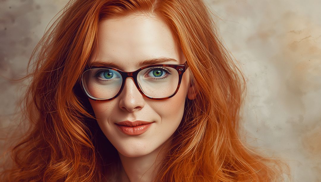 Elegant Red-Haired Woman in Tortoiseshell Glasses