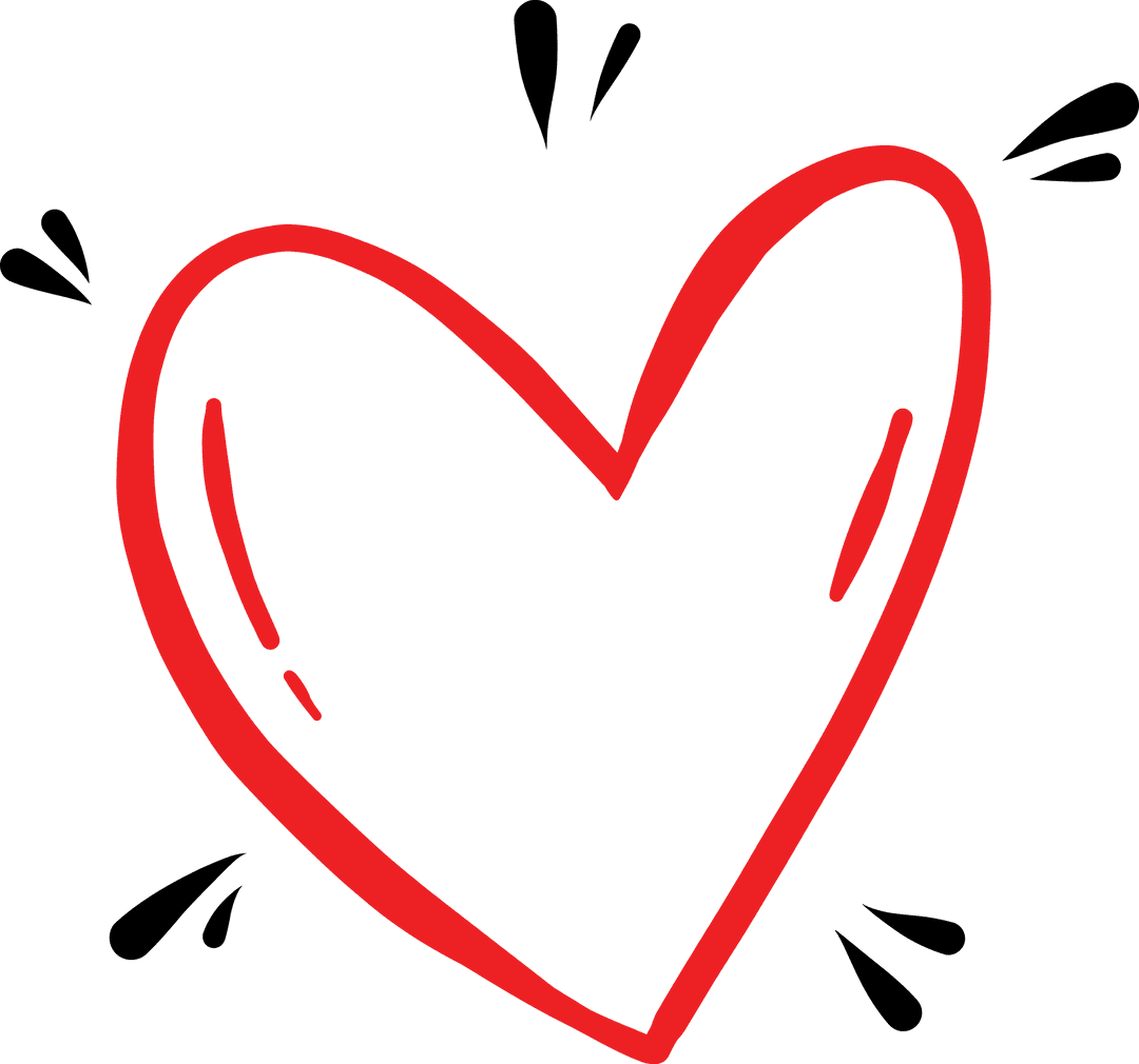 Red Handdrawn Heart on Transparent Background with Black Accents