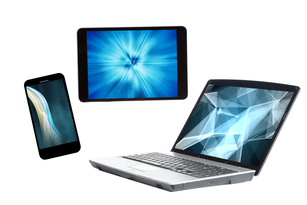 Transparent Display Devices: Smartphone, Tablet, Laptop Isolated