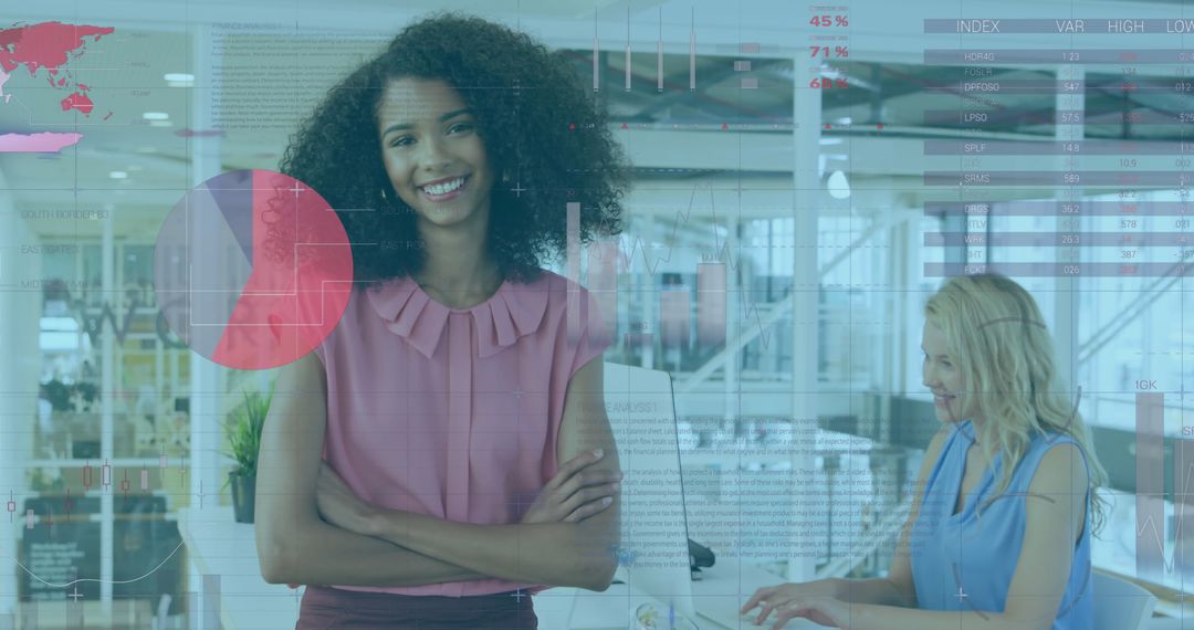 Confident Businesswomen Navigating Data Analytics Interface